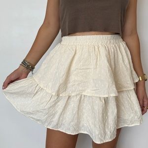 Swiss Dot Layered Elastic Waist Skirt tiered mini casual boho ruffle detail